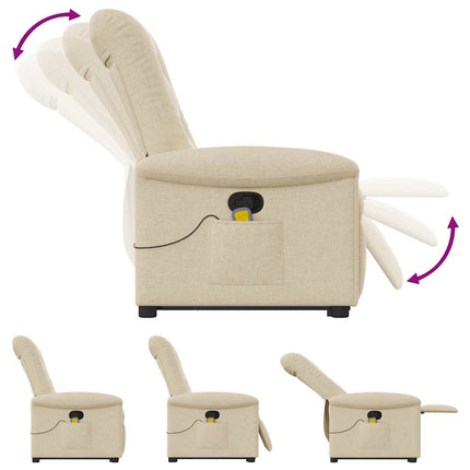 Massagefåtölj med uppresningshjälp gräddvit tyg