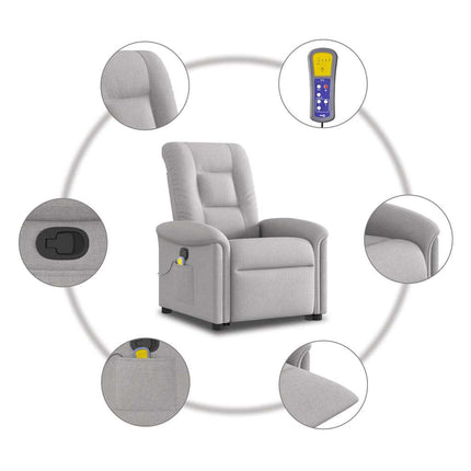 Massagefåtölj med uppresningshjälp molngrå tyg