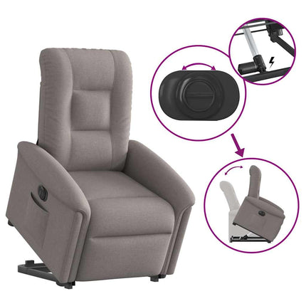 Elektrisk reclinerfåtölj med uppresningshjälp taupe tyg