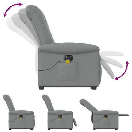 Elektrisk massagefåtölj med uppresningshjälp ljusgrå tyg