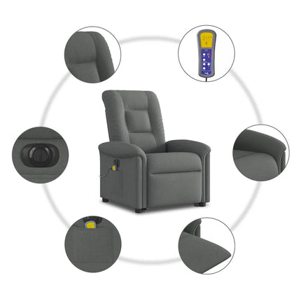 Elektrisk massagefåtölj med uppresningshjälp mörkgrå tyg