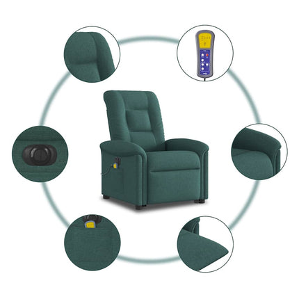 Elektrisk massagefåtölj med uppresningshjälp mörkgrön tyg