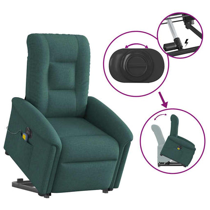 Elektrisk massagefåtölj med uppresningshjälp mörkgrön tyg