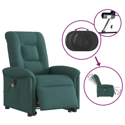 Elektrisk massagefåtölj med uppresningshjälp mörkgrön tyg