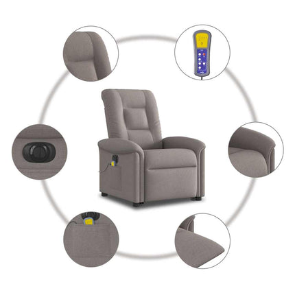 Elektrisk massagefåtölj med uppresningshjälp taupe tyg