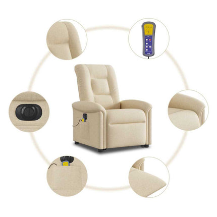 Elektrisk massagefåtölj med uppresningshjälp gräddvit tyg
