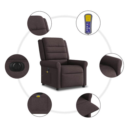 Elektrisk massagefåtölj mörkbrun tyg