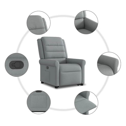 Reclinerfåtölj med uppresningshjälp ljusgrå tyg