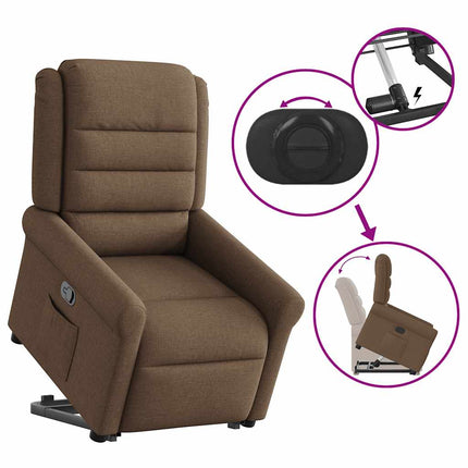 Reclinerfåtölj med uppresningshjälp brun tyg