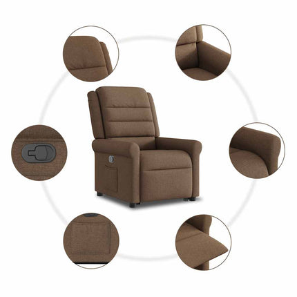 Reclinerfåtölj med uppresningshjälp brun tyg
