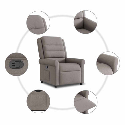 Reclinerfåtölj med uppresningshjälp taupe tyg