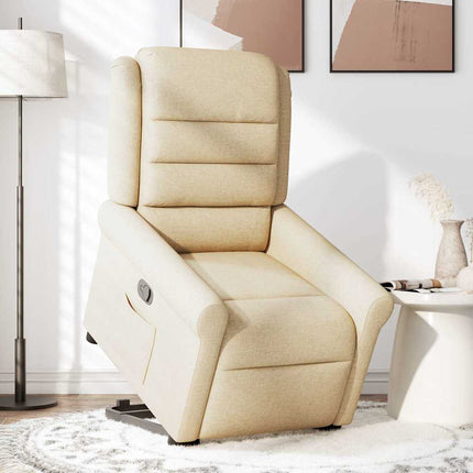 Reclinerfåtölj med uppresningshjälp gräddvit tyg