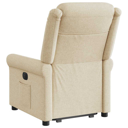 Reclinerfåtölj med uppresningshjälp gräddvit tyg