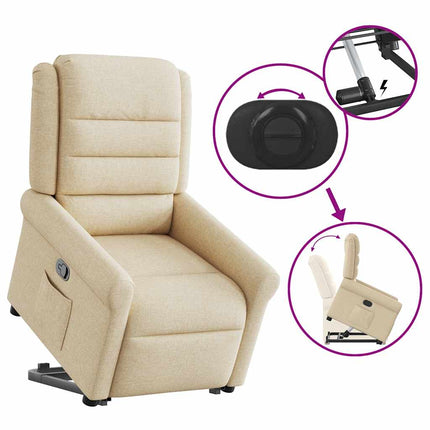 Reclinerfåtölj med uppresningshjälp gräddvit tyg
