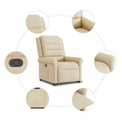 Reclinerfåtölj med uppresningshjälp gräddvit tyg