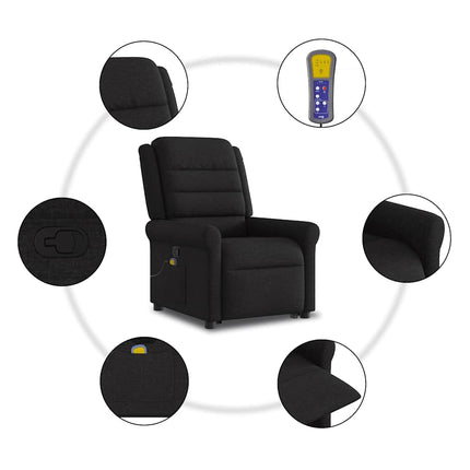 Massagefåtölj med uppresningshjälp svart tyg