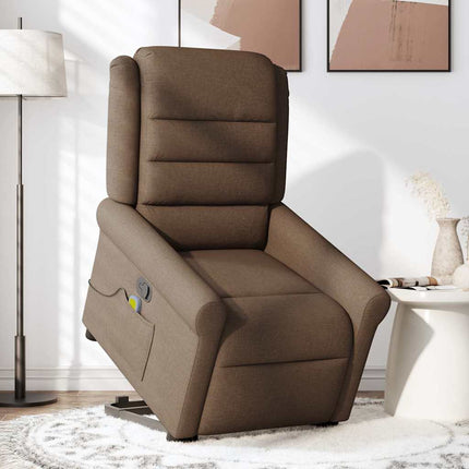 Massagefåtölj med uppresningshjälp brun tyg