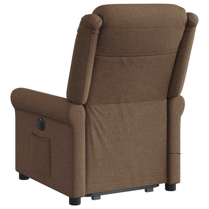 Massagefåtölj med uppresningshjälp brun tyg