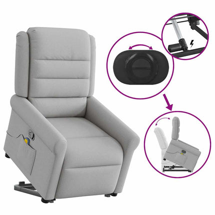 Massagefåtölj med uppresningshjälp molngrå tyg