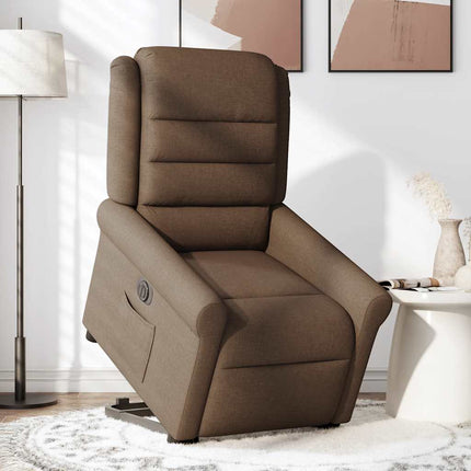 Elektrisk reclinerfåtölj med uppresningshjälp brun tyg