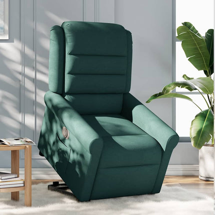 Elektrisk reclinerfåtölj med uppresningshjälp mörkgrön tyg