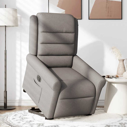 Elektrisk reclinerfåtölj med uppresningshjälp taupe tyg