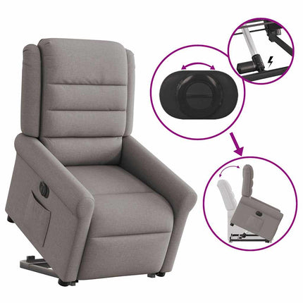 Elektrisk reclinerfåtölj med uppresningshjälp taupe tyg