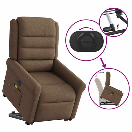 Elektrisk massagefåtölj med uppresningshjälp brun tyg
