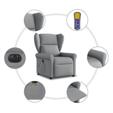 Elektrisk massagefåtölj ljusgrå tyg
