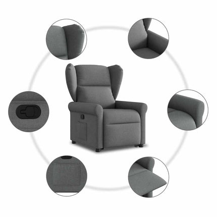 Reclinerfåtölj med uppresningshjälp mörkgrå tyg