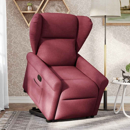 Reclinerfåtölj med uppresningshjälp vinröd tyg