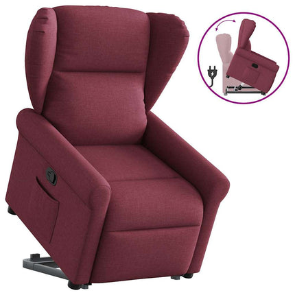 Reclinerfåtölj med uppresningshjälp vinröd tyg