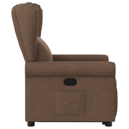 Reclinerfåtölj med uppresningshjälp brun tyg