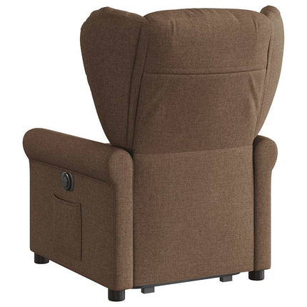 Reclinerfåtölj med uppresningshjälp brun tyg