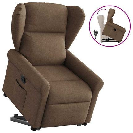Reclinerfåtölj med uppresningshjälp brun tyg