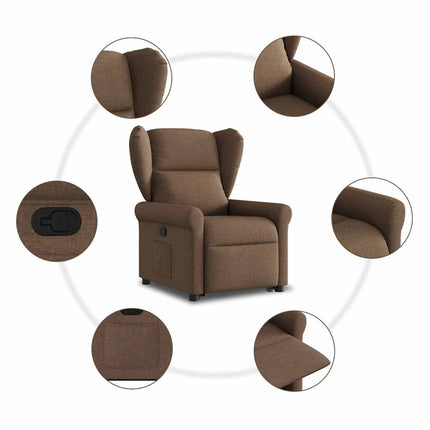 Reclinerfåtölj med uppresningshjälp brun tyg