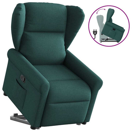 Reclinerfåtölj med uppresningshjälp mörkgrön tyg