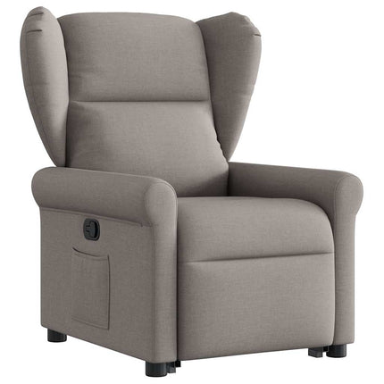 Reclinerfåtölj med uppresningshjälp taupe tyg
