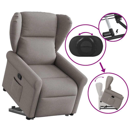Reclinerfåtölj med uppresningshjälp taupe tyg
