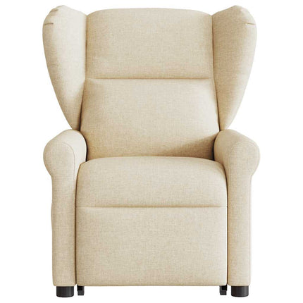 Reclinerfåtölj med uppresningshjälp gräddvit tyg