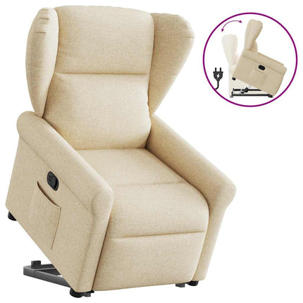 Reclinerfåtölj med uppresningshjälp gräddvit tyg