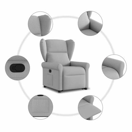 Reclinerfåtölj med uppresningshjälp molngrå tyg