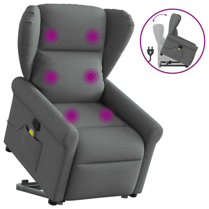 Massagefåtölj med uppresningshjälp mörkgrå tyg