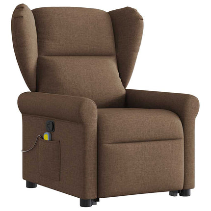 Massagefåtölj med uppresningshjälp brun tyg