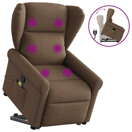 Massagefåtölj med uppresningshjälp brun tyg