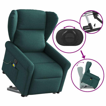 Massagefåtölj med uppresningshjälp mörkgrön tyg
