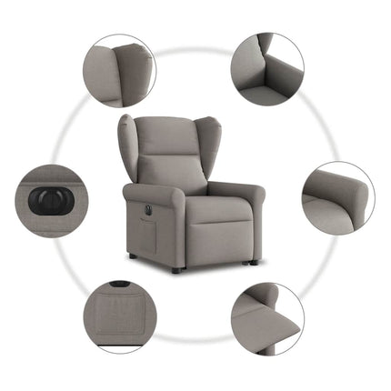 Elektrisk reclinerfåtölj med uppresningshjälp taupe tyg