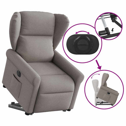 Elektrisk reclinerfåtölj med uppresningshjälp taupe tyg