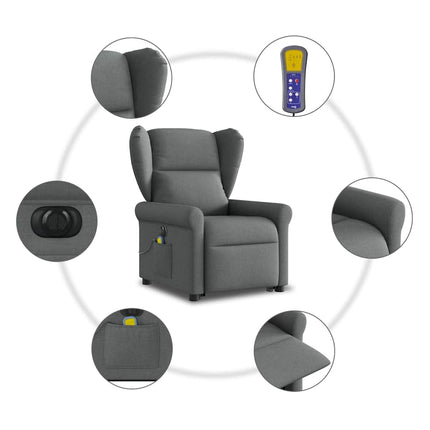 Elektrisk massagefåtölj med uppresningshjälp mörkgrå tyg