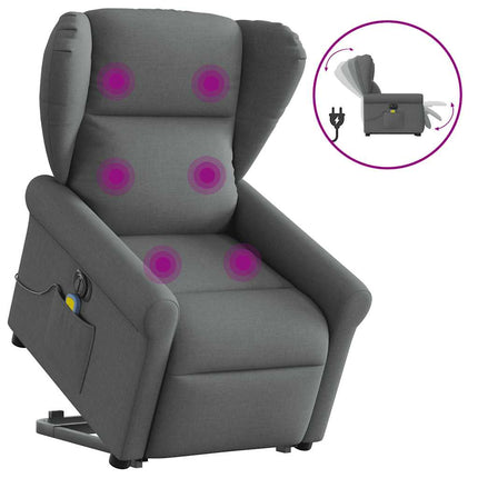 Elektrisk massagefåtölj med uppresningshjälp mörkgrå tyg